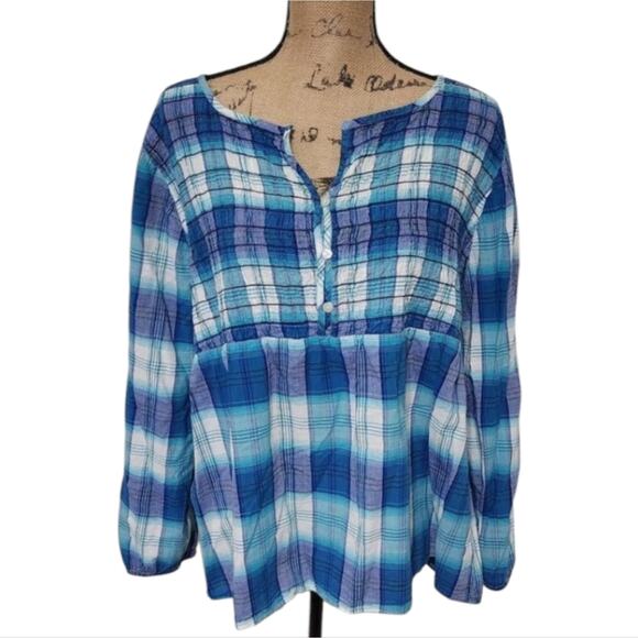 LANE Bryant plaid smocked bodice babydoll peplum top plus size 26/28 4X‎ - Picture 1 of 5